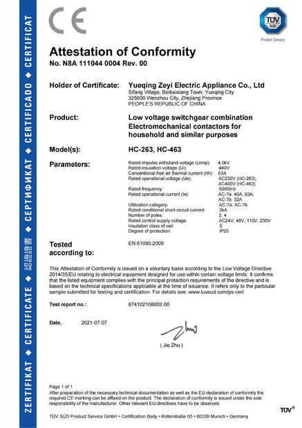 China YueQing ZEYI Electrical Co., Ltd. certificaten