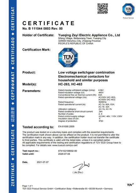 China YueQing ZEYI Electrical Co., Ltd. certificaten